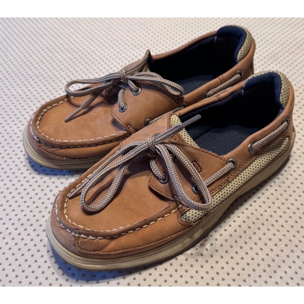 Sperry Top-Sider Kids Billfish Tan Leather Mesh Boat Shoes Loafers Size 2.5M